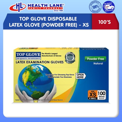 TOP GLOVE EXAMINATION LATEX GLOVE (POWDER FREE) 100'S - XS